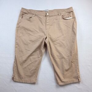 Catherines Capri Pants Womens 28W‎ Petite Tan Sateen Stretch Crop Capsule Preppy